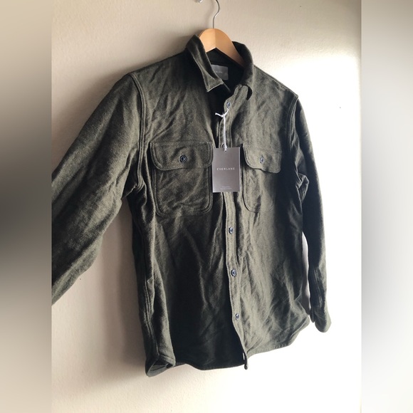 Everlane Mens The Heavyweight Overshirt Uniform Long Sleeve Heathered Green M - Picture 6 of 15